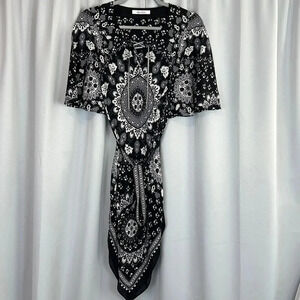 Robert Graham Flutter Sleeve Print Handkerchief Hem Silk  Dress Size Small